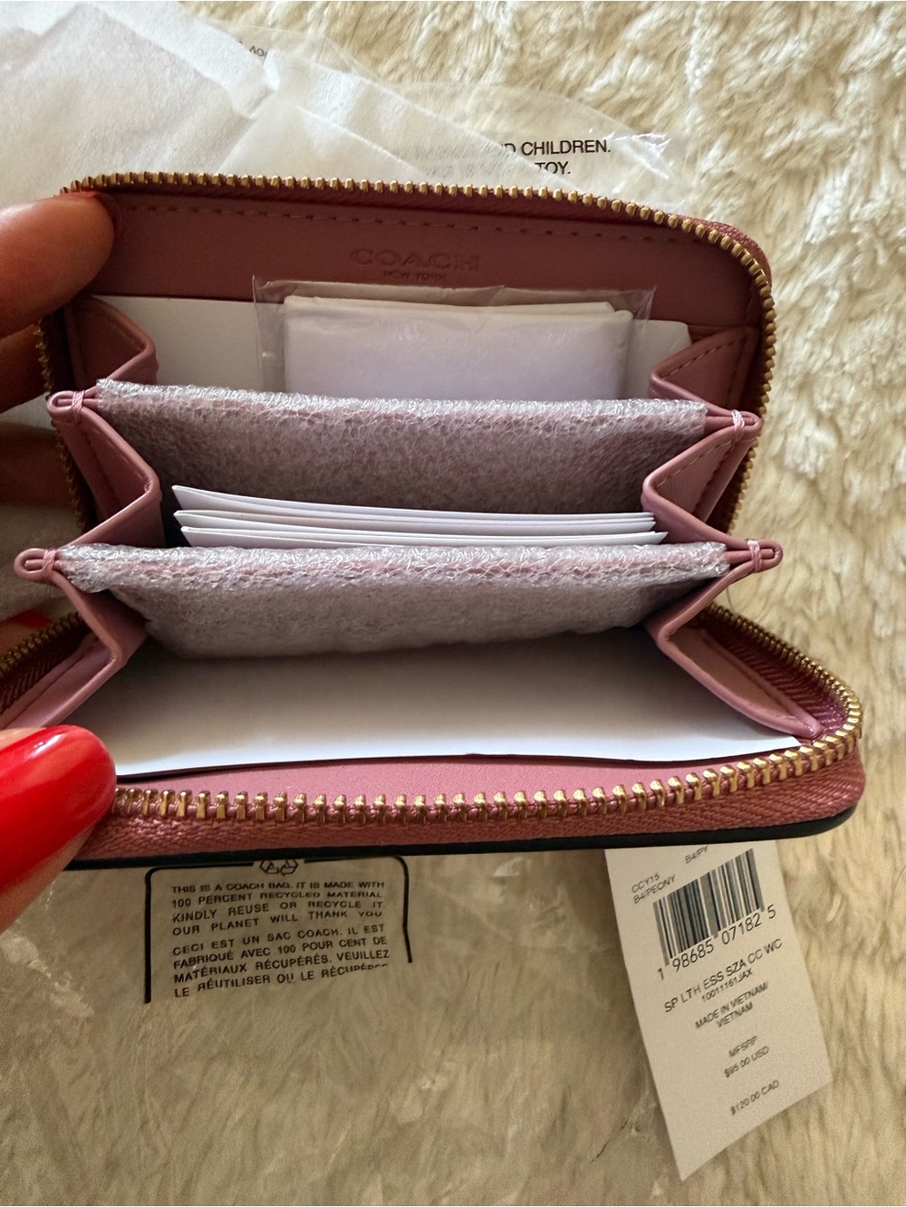 COACH Spazzolato Essential Small Zip Around Card Case with charms Peony pink - Picture 5 of 5
